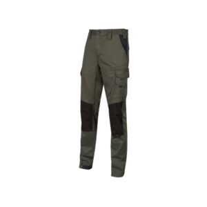 Upower Majo Pantalon de Trabajo - Talla XL - Algodon Elastico, Diseño Slim-Fit, Multiples Bolsillos, Proteccion Lumbar, Detalles Reforzados, Cinta Reflectante, Correa Porta Martillo - Color Verde Oscuro