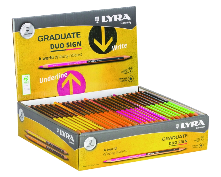 Lyra Duo Pencils Expositor de 72 Lapices de Punta Doble - Redondo - Colores Surtidos
