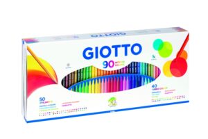 Giotto Caja Regalo Pack de 90 Piezas - 40 Rotuladores Giotto Turbo Color - 50 Lapices de Colores Giotto Stilnovo - Colores Surtidos