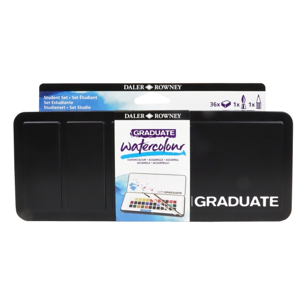 Daler Rowney Graduate Pack de 36 Acuarelas - Medio Godets - Incluye Pincel y Lapiz - Colores Surtidos