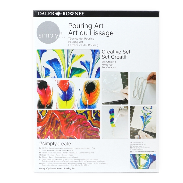 Daler Rowney Simply Creative Pack de Pintura Acrilica - Tecnica de Pouring - Caja de Carton - Colores Surtidos