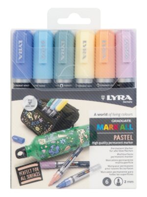 Lyra Mark All Pack de 6 Rotuladores Permanentes - Multisuperficie - Punta Redonda - 2mm - Estuche 6 Unidades - Colores Pastel
