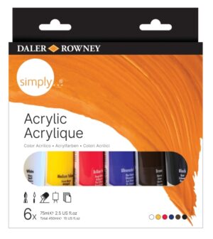 Daler Rowney Simply Pack de 6 Pinturas Acrilicas - Tubos de Plastico - 75ml - Colores Surtidos