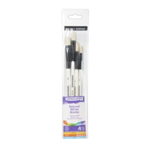 Daler Rowney Graduate Pack de 4 Pinceles para Oleo - Pelo de Cerda Natural - Mango Corto