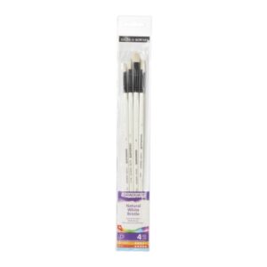 Daler Rowney Graduate Pack de 4 Pinceles para Oleo - Pelo de Cerda Natural - Mango Largo