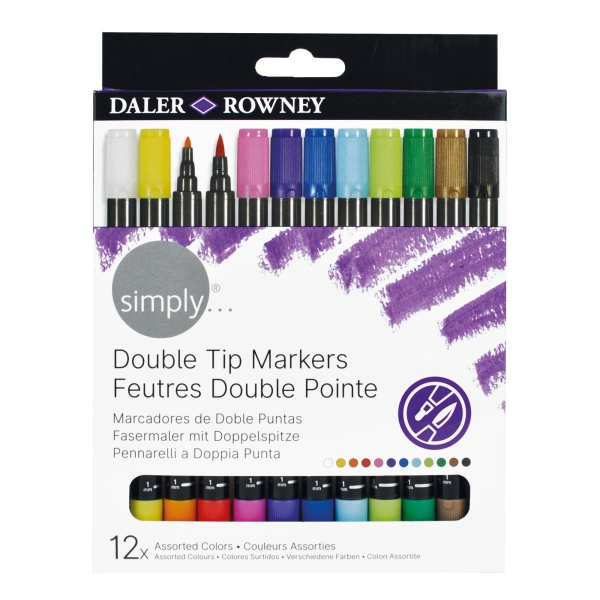 Daler Rowney Simply Pack de 12 Rotuladores Doble Punta - Colores Surtidos