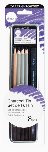 Daler Rowney Simply Pack de 8 Lapices para Esbozo y Carboncillos - Bote Metalico - Color Negro