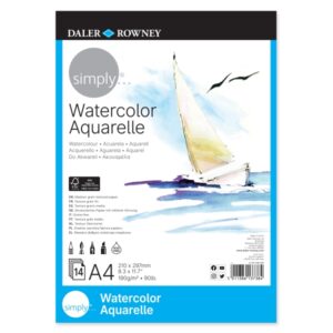 Daler Rowney Simply Bloc Encolado para Acuarela - A4 - 190g - 14 Hojas - Color Blanco