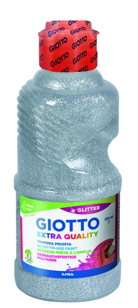 Giotto Extra Quality Glitter Tempera - 250ml - Lispa para el Uso - Botella Bio Pet - Color Plata