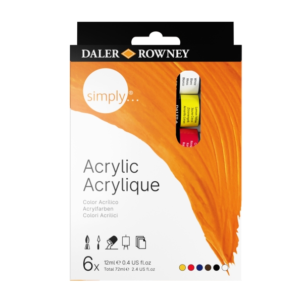 Daler Rowney Simply Pack de 6 Pinturas Acrilicas - Tubos de Aluminio - 12ml - Colores Surtidos