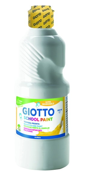 Giotto School Paint Tempera - 500ml - Lista para el Uso - Super Lavable - Botella Bio Pet - Color Blanco
