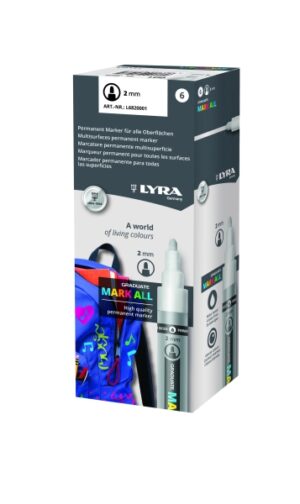 Lyra Mark All Pack de 6 Rotuladores Permanentes - Multisuperficie - Punta Redonda - 2mm - Color Blanco
