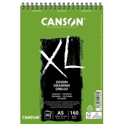 Canson XL Dibujo Album Espiral de 30 Hojas A5 - 160g - Grano Ligero - Color Blanco