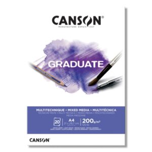 Canson Graduate Mix Media Bloc Encolado de 20 Hojas A4 de 200g - Grano Fino - Color Blanco