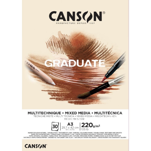 Canson Graduate Mix Media Bloc Encolado de 30 Hojas A3 - 220g - Grano Fino - Color Ocre