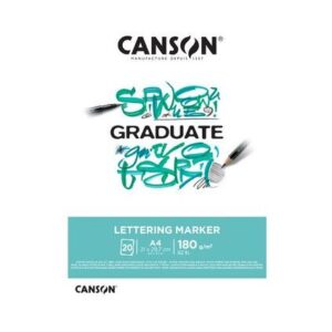 Canson Graduate Lettering Rotulador Bloc Encolado de 20 Hojas A3 - 180g - Satinado - Color Blanco