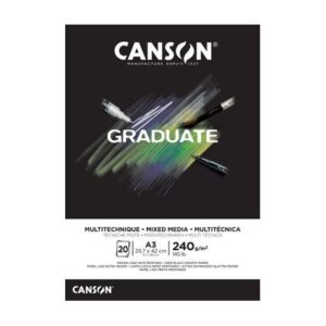 Canson Graduate Mix Media Bloc Encolado de 20 Hojas A4 - 240g - Grano Fino - Color Negro