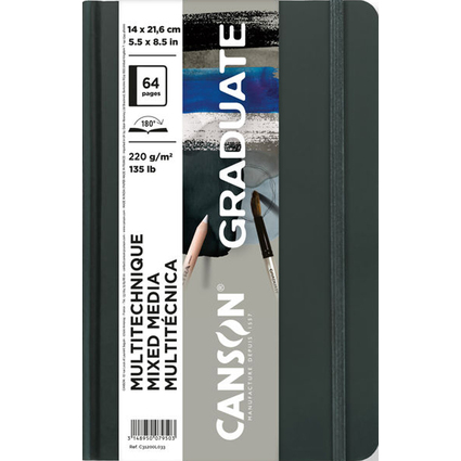 Canson Graduate Mix Media Cuaderno con 32 Hojas - 14x21.6cm - 220g - Grano Fino - Color Gris