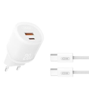 XO L144 Cargador de Corriente 20W - USB-A y USB-C - PD 3.0 - Incluye Cable USB-C - Color Blanco