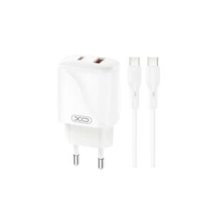 XO L158 Cargador de Corriente 20W - USB-A y USB-C - Alto Rendimiento - Incluye Cable USB-C - Color Blanco