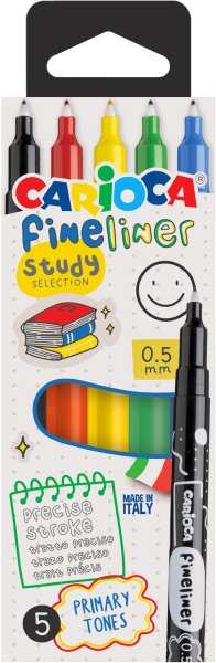 Carioca Fineliner Study Pack de 5 Rotuladores - Punta Blanca de Acetal 0.5mm - Colores Surtidos