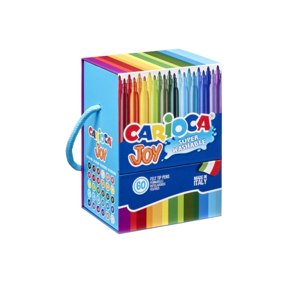 Carioca Joy Caja Rigida con 60 Rotuladores - Punta 2.8mm Bloqueada - Capuchon Ventilado - Lavables - Colores Surtidos