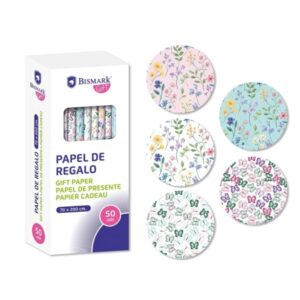 Bismark Naturaleza Rollo de Papel Regalo - Medidas 70cmx200cm - 5 Diseños Diferentes - 10 Rollos por Diseño