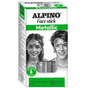 Alpino Fiesta Face Stick Pack con 6 Barritas de Pintura Facial - Sistema Retractil Giratorio - Se Lava con Agua - Testado Dermatologicamente - Color Plata
