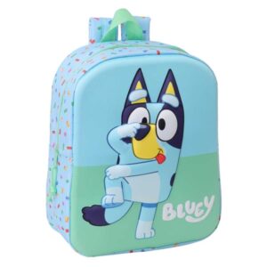 Safta Bluey Mochila Guarderia 3D de 6L - Asa de Mano Superior - Asas Regulables y Acolchadas - Cierre de Cremallera - 22x27x10cm - Color Azul Claro