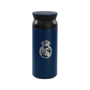 Safta Real Madrid Vaso de Acero Inoxidable 350mL - Doble Pared - Base de Silicona - Acero Inoxidable - Tapa - 12H Caliente / 24H Frio - 17.2x6.8x6.8cm - Color Azul Marino