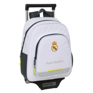 Safta Real Madrid Mochila con Carro de 10L 705 Integrado - Portabotellas - Extraible para Limpieza - Carro de PP, Acero y PVC - 28x34x10cm - Color Blanco y Negro