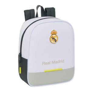Safta Real Madrid Mochila Guarderia de 6L - Adaptable a Carro - Tarjeta de Identificacion Personal - Cierre de Cremallera - 22x27x10cm - Color Blanco y Negro