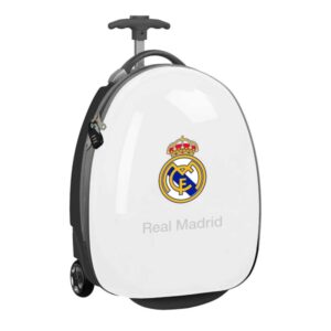 Safta Real Madrid Maleta de 27.7L Trolley Infantil 16" Rigida - Interior Forrado - Asa Telescopica - 2 Ruedas - 28x43x23cm - Color Blanco y Negro