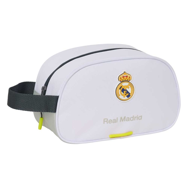 Safta Real Madrid Neceser de 5L Portatodo - Adaptable a Carro - Asa de Mano - Cierre de Cremallera - 26x15x12cm - Color Blanco y Negro