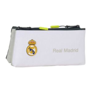 Safta Real Madrid Portatodo de 2L - 2 Compartimentos - Cierre de Cremallera - 22x10x8cm - Color Blanco y Negro