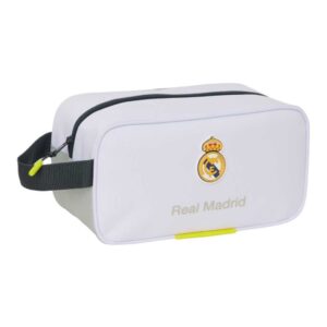 Safta Real Madrid Zapatillero de 6L - Asa de Mano - Cierre de Cremallera - 29x15x14cm - Color Blanco y Negro