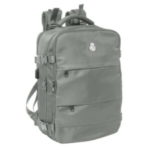 Safta Real Madrid Mochila de Viaje Cabina de 23.1L - Espacio para Portatil hasta 15.6" - USB Integrado - Zapatero con Cremallera - 29x44x19cm - Color Gris