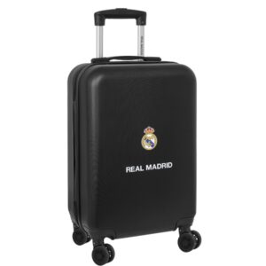 Safta Real Madrid Maleta Trolley de Cabina 20" Rigida - Candado - Asa Telescopica de PVC con Goma - 4 Ruedas 360º - 34.5x55x20cm - Color Negro