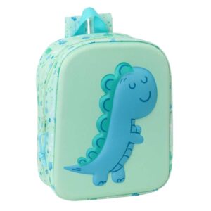 Safta Dino Mochila Guarderia 3D de 6L - Asa de Mano Superior - Asas Regulables y Acolchadas - Cierre de Cremallera - 22x27x10cm - Color Menta