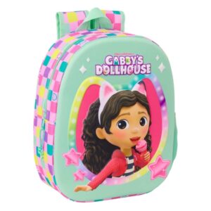 Safta Gabby'S Dollhouse Mochila 3D de 8.64L - Portabotellas - Tarjeta de Identificacion Personal - Hombreras Acolchadas - 27x33x10cm - Color Menta