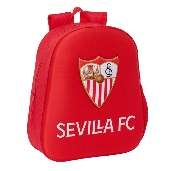 Safta Sevilla Fc Mochila 3D de 8.64L - Portabotellas - Tarjeta de Identificacion Personal - Hombreras Acolchadas - 27x33x10cm - Color Rojo