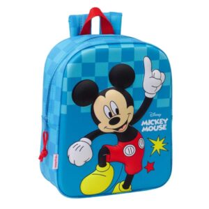 Safta Mickey Mouse Mochila Guarderia 3D de 6L - Asa de Mano Superior - Asas Regulables y Acolchadas - Cierre de Cremallera - 22x27x10cm - Color Rojo y Azul