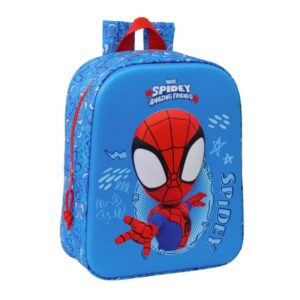 Safta Spidey Mochila Guarderia 3D de 6L - Asa de Mano Superior - Asas Regulables y Acolchadas - Cierre de Cremallera - 22x27x10cm - Color Rojo y Azul