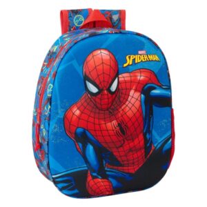 Safta Spider-Man Mochila 3D de 8.64L - Portabotellas - Tarjeta de Identificacion Personal - Hombreras Acolchadas - 27x33x10cm - Color Rojo y Azul