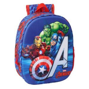 Safta Avengers Mochila 3D de 8.64L - Portabotellas - Tarjeta de Identificacion Personal - Hombreras Acolchadas - 27x33x10cm - Color Rojo y Azul