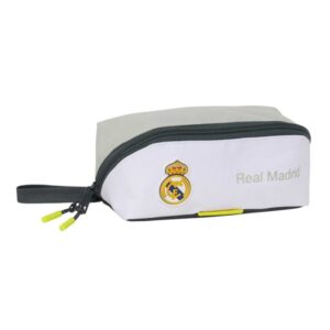 Safta Real Madrid Estuche Portatodo de 2.2L - Asa de Mano - Cremallera Diagonal - 20x8x8cm - Color Blanco y Negro