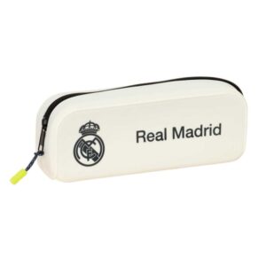 Safta Real Madrid Estuche Portatodo de 0.6L - 1 Compartimento - Silicona - Cierre con Cremallera - 18.5x7.5x5.5cm - Color Blanco
