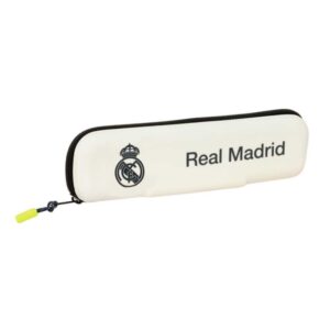Safta Real Madrid Estuche Portatodo de 0.25L - 1 Compartimento - Silicona - Cierre con Cremallera - 20x5.5x2cm - Color Blanco