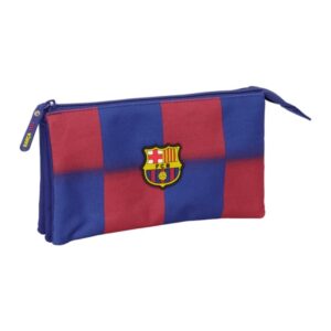 Safta F.C.Barcelona Estuche Portatodo de 0.6L - 3 Compartimentos - Cierre de Cremallera Central - 22x12x3cm - Color Rojo y Azul
