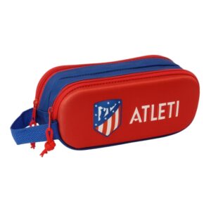 Safta Atletico de Madrid Estuche Portatodo 3D - 2 Compartimentos - Cierre de Cremallera - Asa de Mano - 21x8x6cm - Color Rojo y Azul